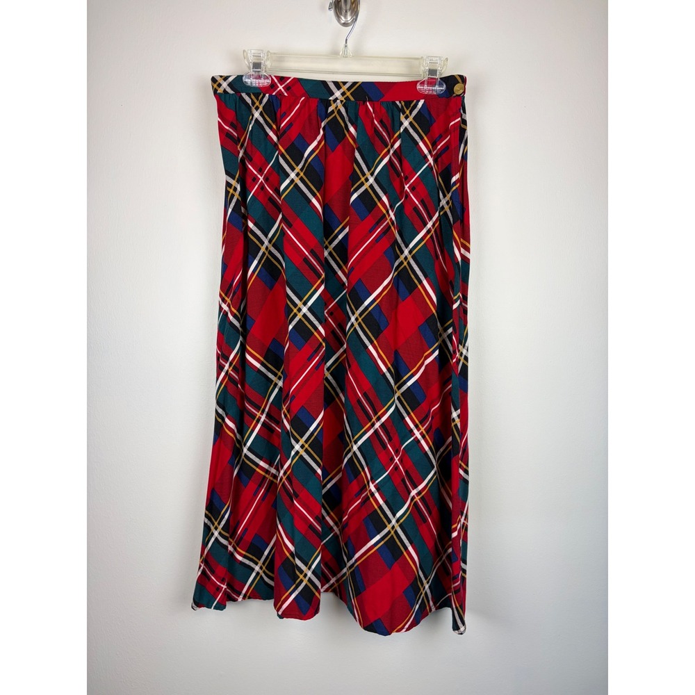 Vintage 90s Kathie Lee Maxi Skirt 12 Red Plaid Tartan Academia Preppy Bias Cut